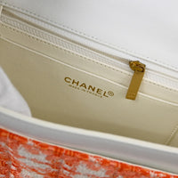Chanel Vintage Chocolate Bar Cc Flap Bag Quilted Tweed Orange Tweed Clutche & Pouche Bag (Authentic Pre-Loved)