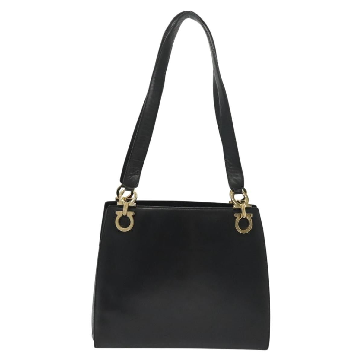 Salvatore Ferragamo Gancini Shoulder Bag Leather Black Leather Shoulder Bag Bag (Pre-Loved)