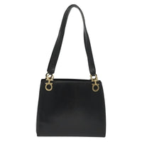 Salvatore Ferragamo Gancini Shoulder Bag Leather Black Leather Shoulder Bag Bag (Pre-Loved)