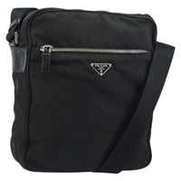 Prada Front Pocket Zip Messenger Bag Tessuto With Saffiano Leather Black Nylon Shoulder Bag Bag (Pre-Loved)