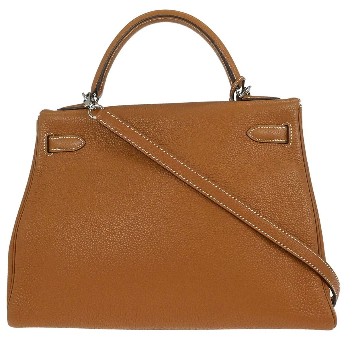 Hermes Kelly Handbag Brown Togo With Palladium Hardware Gold Leather Handbag (Pre-Loved)