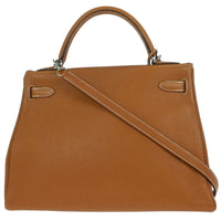 Hermes Kelly Handbag Brown Togo With Palladium Hardware Gold Leather Handbag (Pre-Loved)