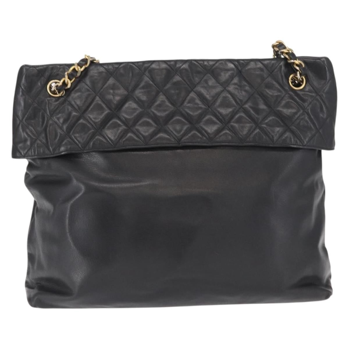 Chanel Chain Tote Leather Black Leather Handbag (Authentic Pre-Loved)