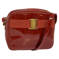 Salvatore Ferragamo Vala Shoulder Bag Patent Leather Red Patent_Leather Shoulder Bag Bag (Authentic Pre-Loved)