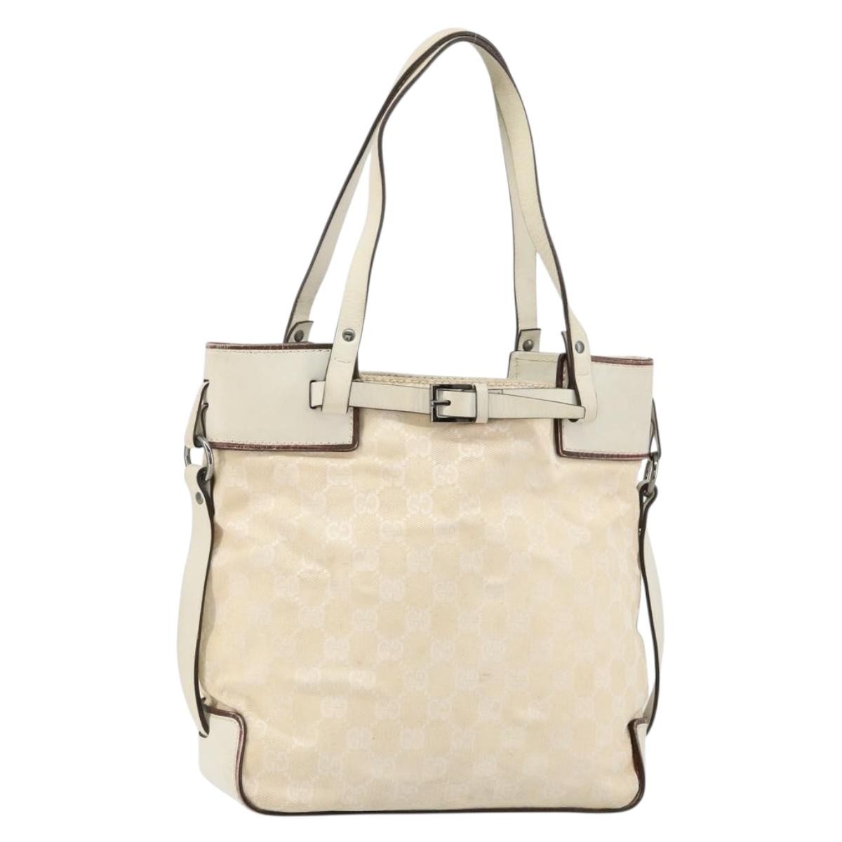 Gucci Belted Bucket Tote Gg Canvas With Leather Beige Canvas Tote Bag Bag (Pre-Loved)