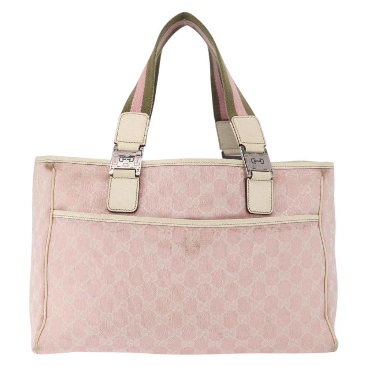 Gucci Web Handle Buckle Tote Gg Canvas Pink Canvas Tote Bag Bag (Authentic Pre-Loved)