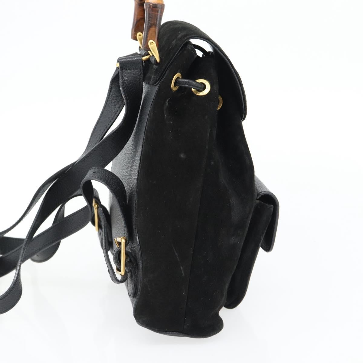 Gucci Gucci Vintage Bamboo Backpack Suede Black Suede Backpack Bag (Pre-Loved)