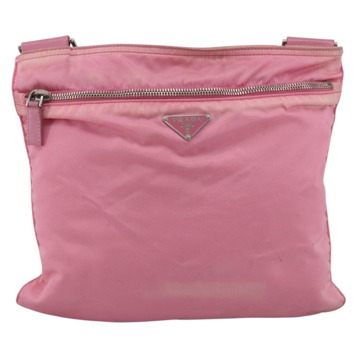 Prada Front Pocket Messenger Bag Tessuto Pink Nylon Shoulder Bag Bag (Authentic Pre-Loved)