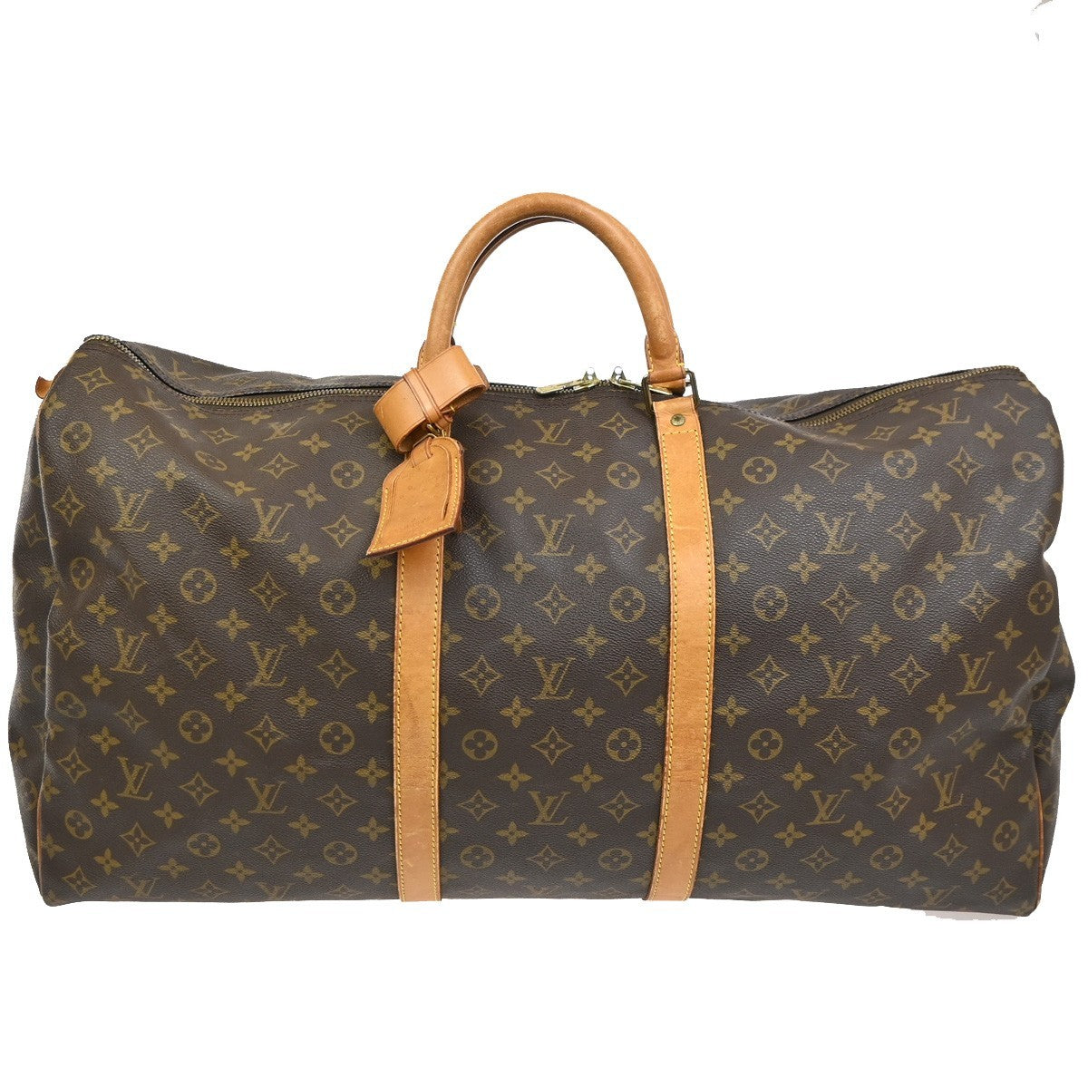 Louis Vuitton Keepall Bag Monogram Canvas Brown Leather Travel Bag Bag (Authentic Pre-Loved)