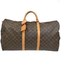 Louis Vuitton Keepall Bag Monogram Canvas Brown Leather Travel Bag Bag (Authentic Pre-Loved)