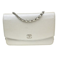 Chanel Timeless Wallet On Chain Textured Leather Silver Calfskin Wallets Accessory (Authentic Pre-Loved)