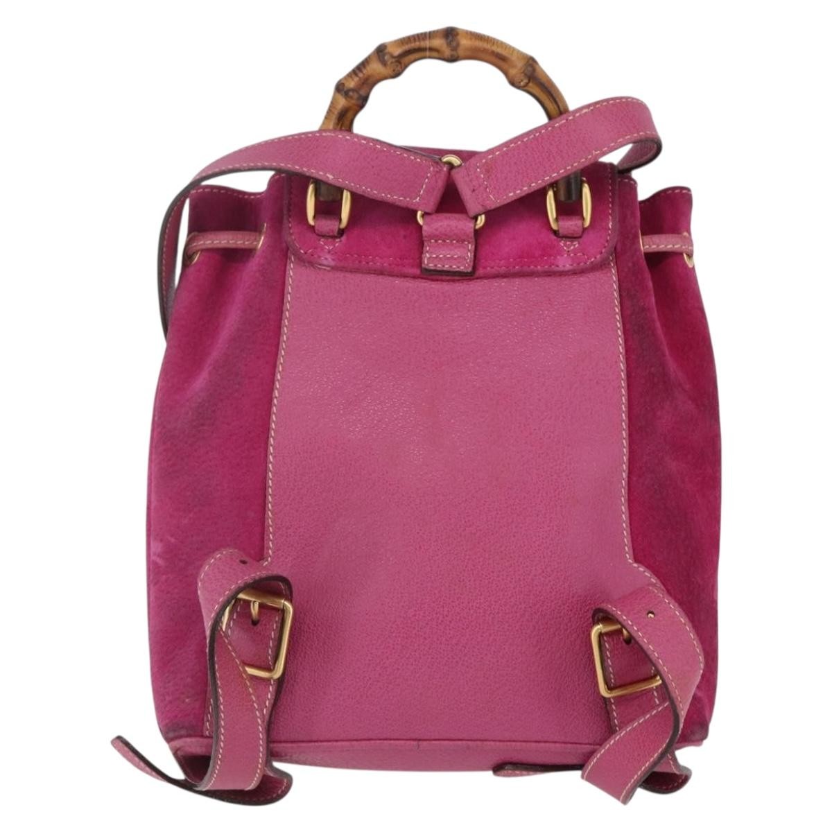 Gucci Vintage Bamboo Backpack Suede Pink Suede Backpack Bag (Authentic Pre-Loved)