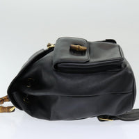 Gucci Vintage Bamboo Backpack Leather Black Leather Backpack Bag (Authentic Pre-Loved)