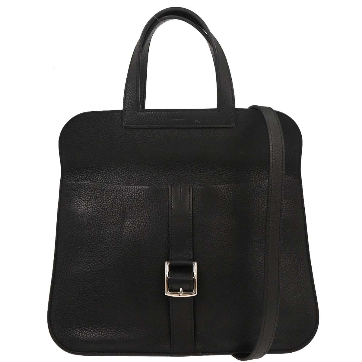 Hermes Halzan Bag Clemence Black Leather Tote Bag Bag (Authentic Pre-Loved)