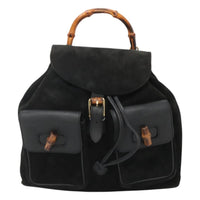 Gucci Vintage Bamboo Backpack Suede And Leather Black Suede Backpack Bag (Authentic Pre-Loved)