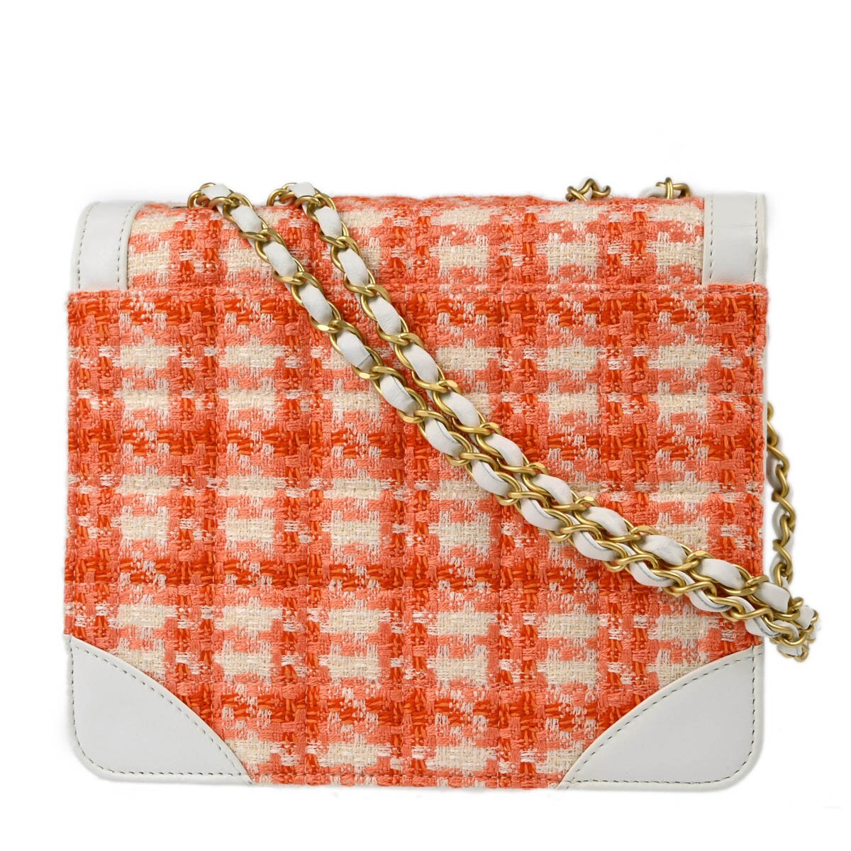 Chanel Vintage Chocolate Bar Cc Flap Bag Quilted Tweed Orange Tweed Clutche & Pouche Bag (Authentic Pre-Loved)