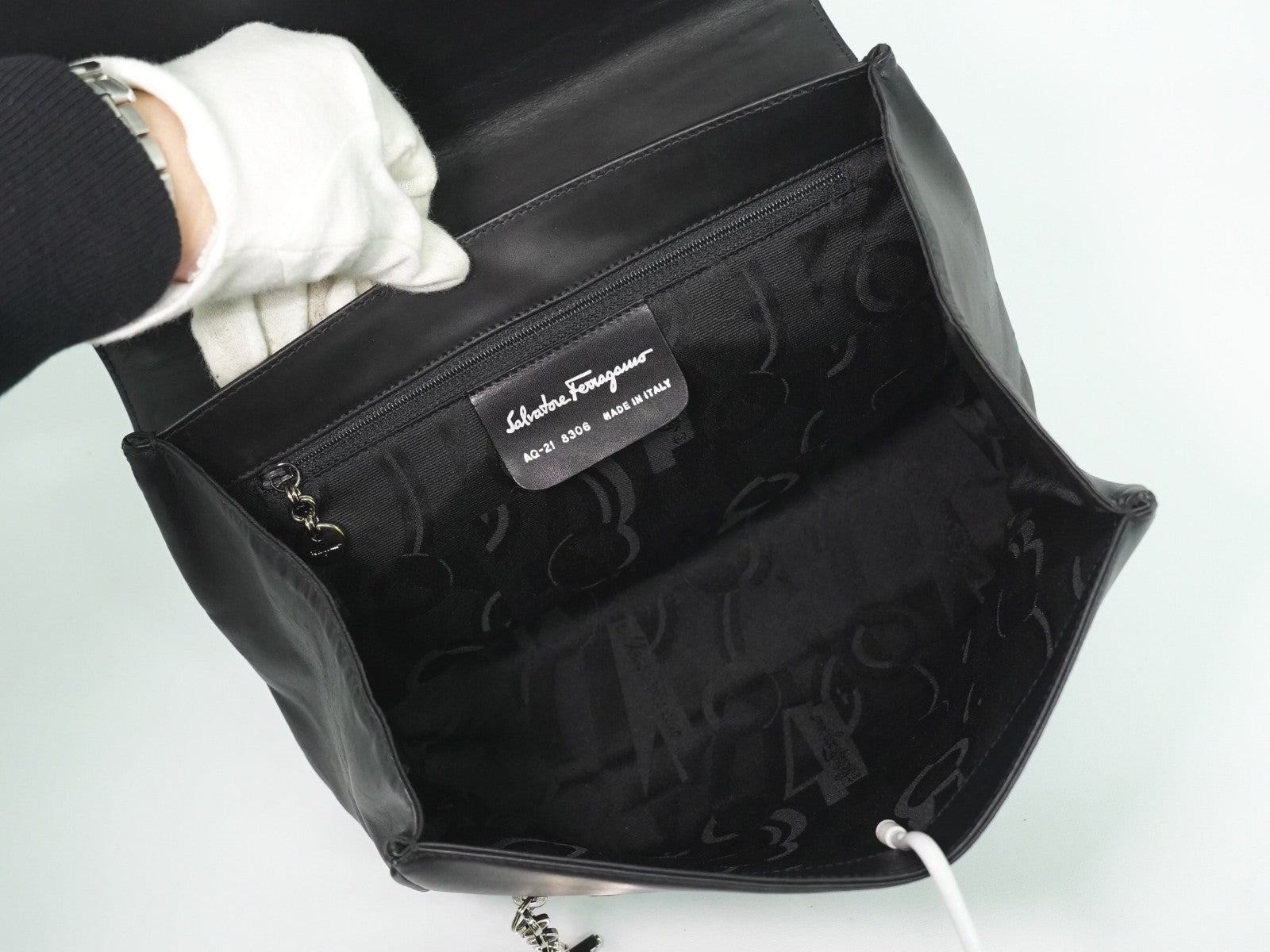 Salvatore Ferragamo Gancini Shoulder Bag Leather Black Leather Shoulder Bag Bag (Authentic Pre-Loved)