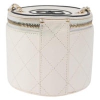 Chanel Cc Round Vanity Case With Chain Quilted Lambskin White Leather Clutche & Pouche Bag (Pre-Loved)