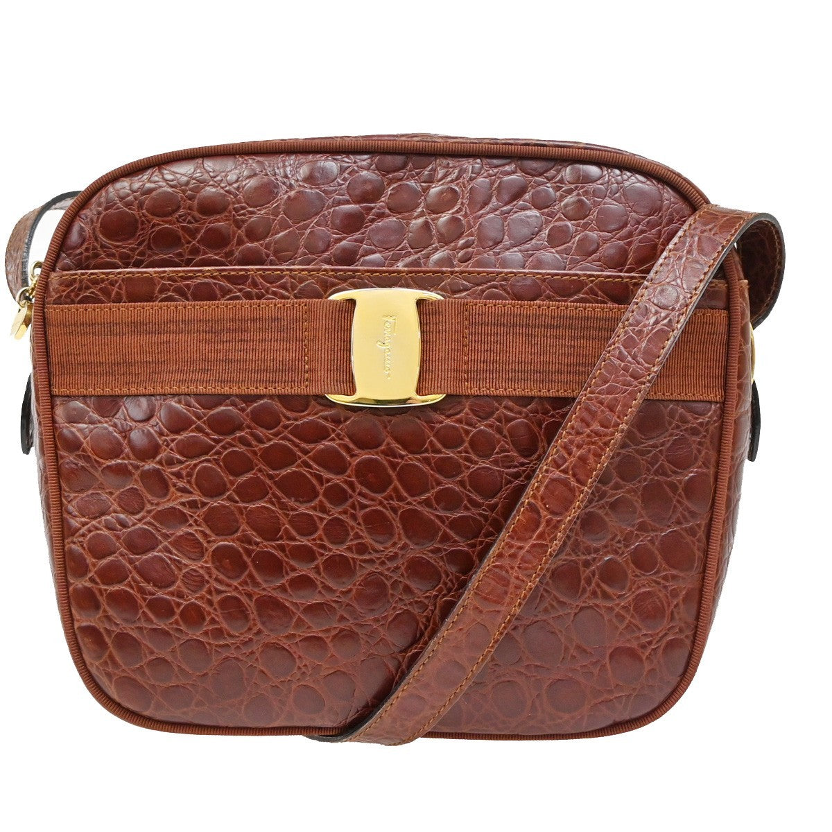 Salvatore Ferragamo Vala Shoulder Bag Leather Brown Leather Shoulder Bag Bag (Authentic Pre-Loved)