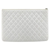 Chanel O Case Clutch Quilted Perforated Lambskin Silver Leather Clutche & Pouche Bag (Pre-Loved)