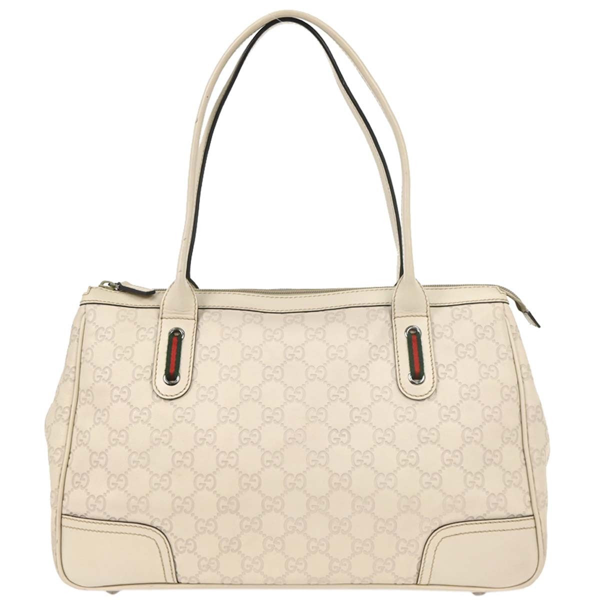 Gucci Princy Zip Tote Gg Canvas White Leather Tote Bag Bag (Pre-Loved)