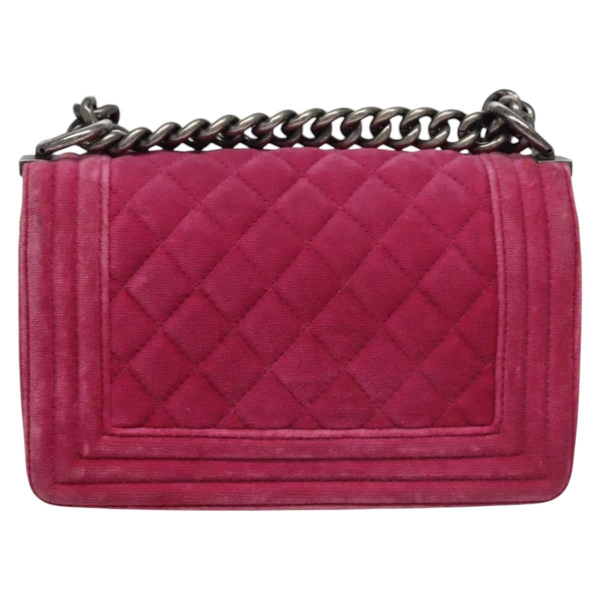 Chanel Boy Flap Bag Quilted Velvet Pink Velvet Shoulder Bag Bag (Authentic Pre-Loved)