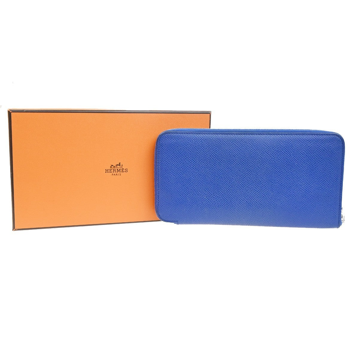Hermes Azap Zip Around Wallet Silk'in Epsom Blue Leather Wallets Accessory (Authentic Pre-Loved)