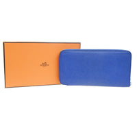 Hermes Azap Zip Around Wallet Silk'in Epsom Blue Leather Wallets Accessory (Authentic Pre-Loved)
