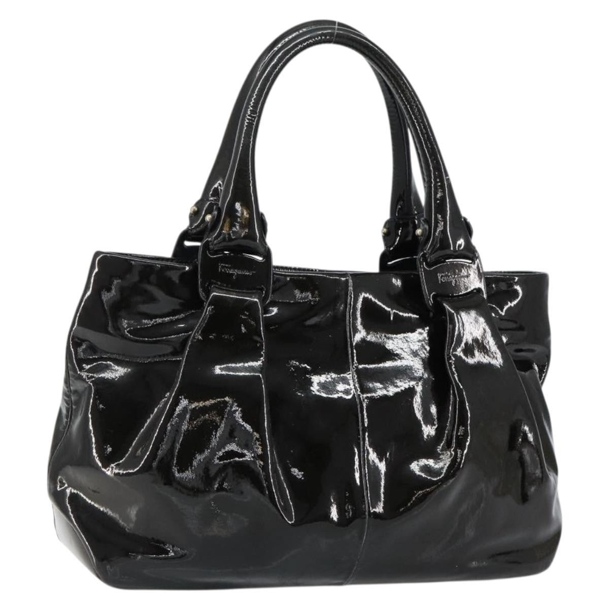 Salvatore Ferragamo Vintage Tote Bag Patent Leather Black Patent_Leather Tote Bag Bag (Pre-Loved)