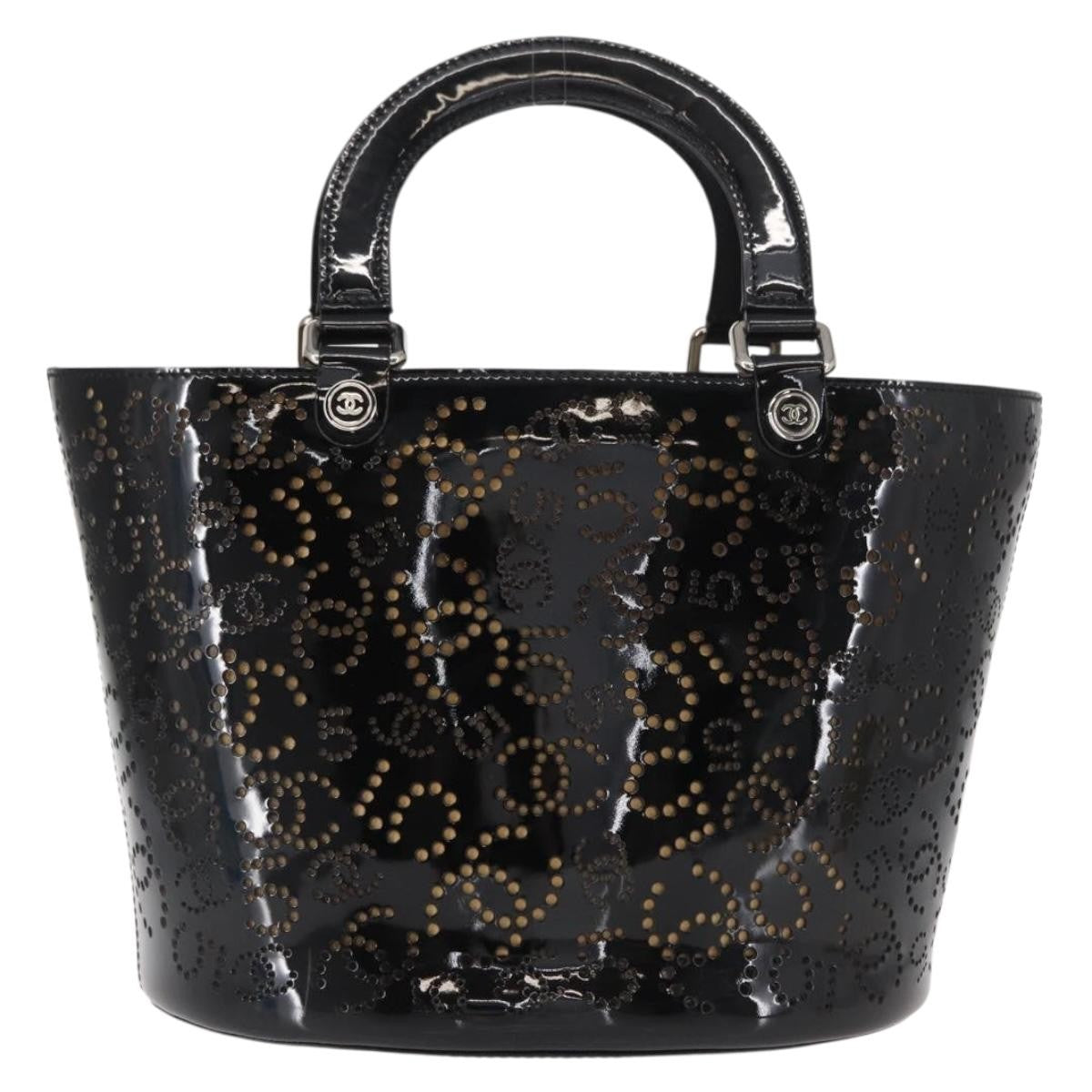 Chanel Cc No.5 Shopping Tote Perforated Patent Black Patent_Leather Tote Bag Bag (Authentic Pre-Loved)