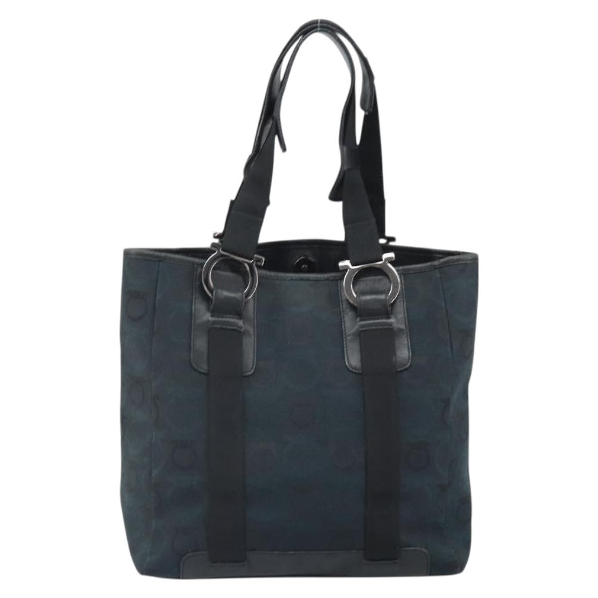 Salvatore Ferragamo Gancini Tote Canvas Navy Canvas Tote Bag Bag (Pre-Loved)