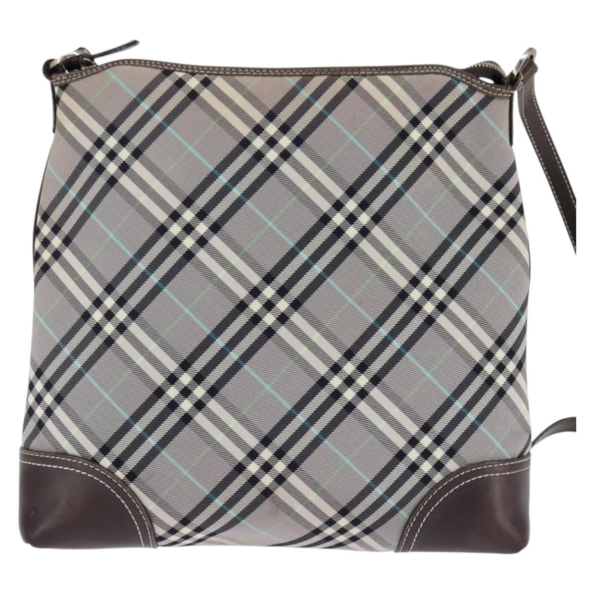 Burberry Nova Check Blue Label Canvas Gray Nylon Shoulder Bag Bag (Pre-Loved)