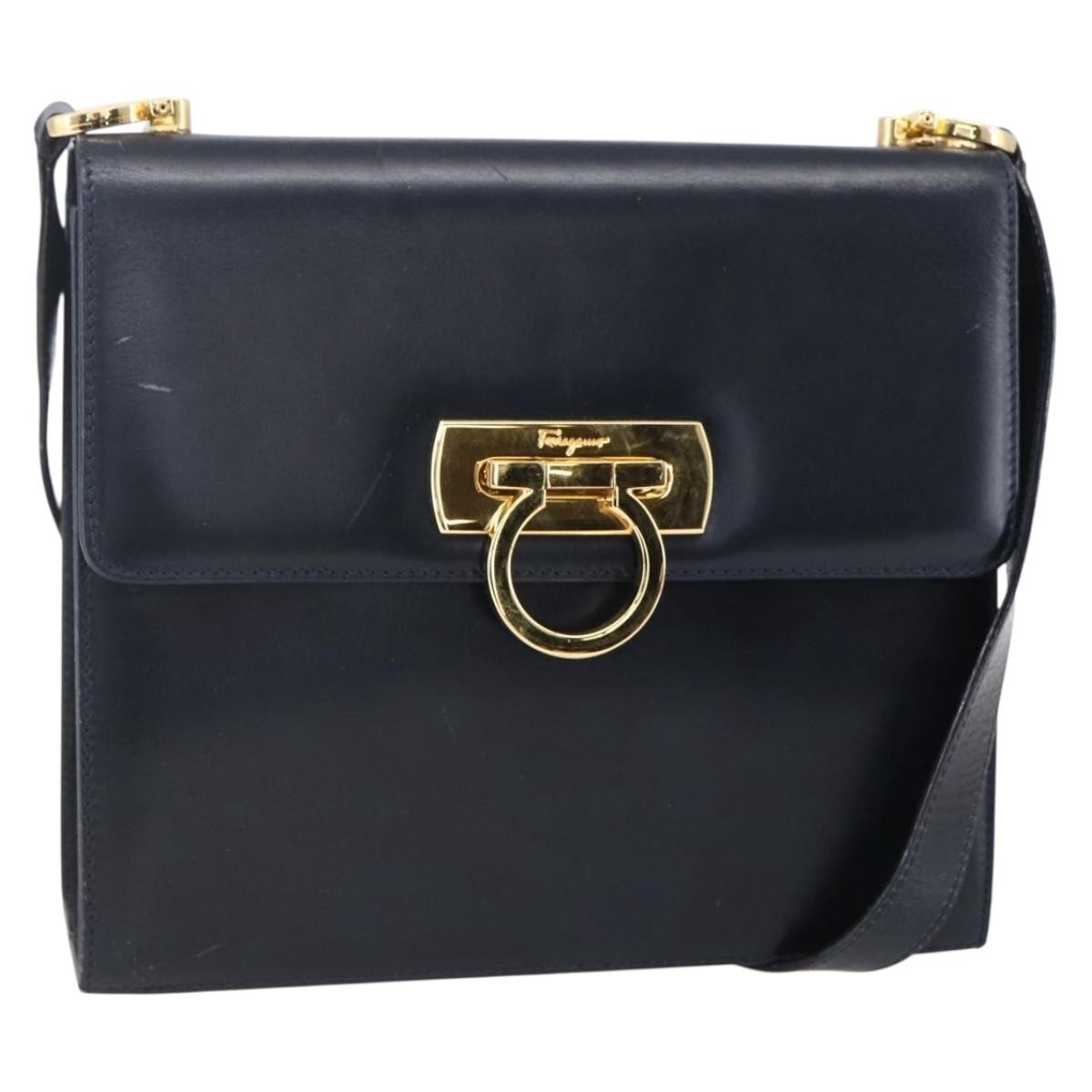 Salvatore Ferragamo Gancini Shoulder Bag Leather Navy Leather Shoulder Bag Bag (Pre-Loved)