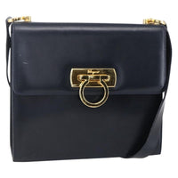 Salvatore Ferragamo Gancini Shoulder Bag Leather Navy Leather Shoulder Bag Bag (Pre-Loved)