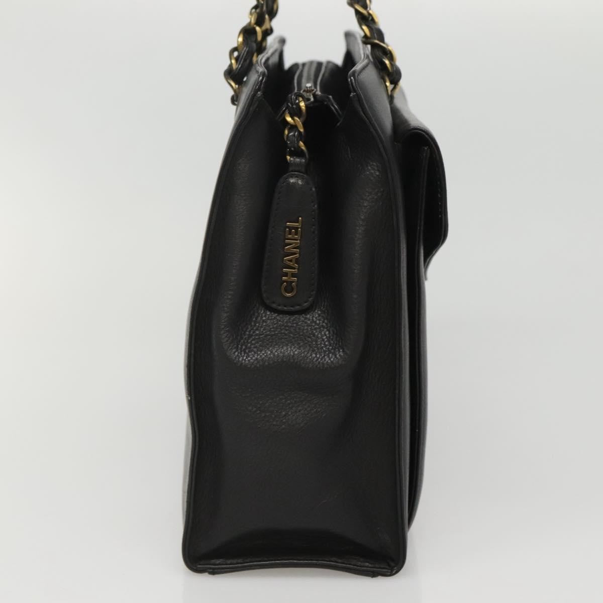 Chanel Chanel Vintage Front Pocket Chain Tote Leather Black Leather Shoulder Bag Bag (Pre-Loved)