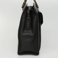 Chanel Chanel Vintage Front Pocket Chain Tote Leather Black Leather Shoulder Bag Bag (Pre-Loved)