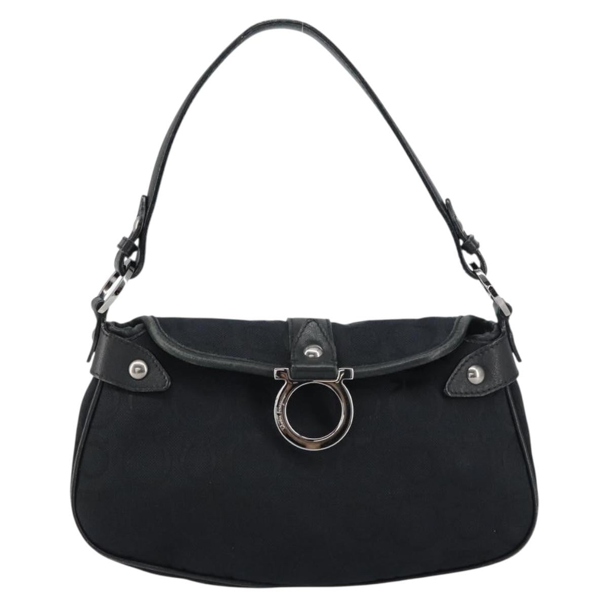 Salvatore Ferragamo Gancini Shoulder Bag Canvas Black Canvas Shoulder Bag Bag (Authentic Pre-Loved)