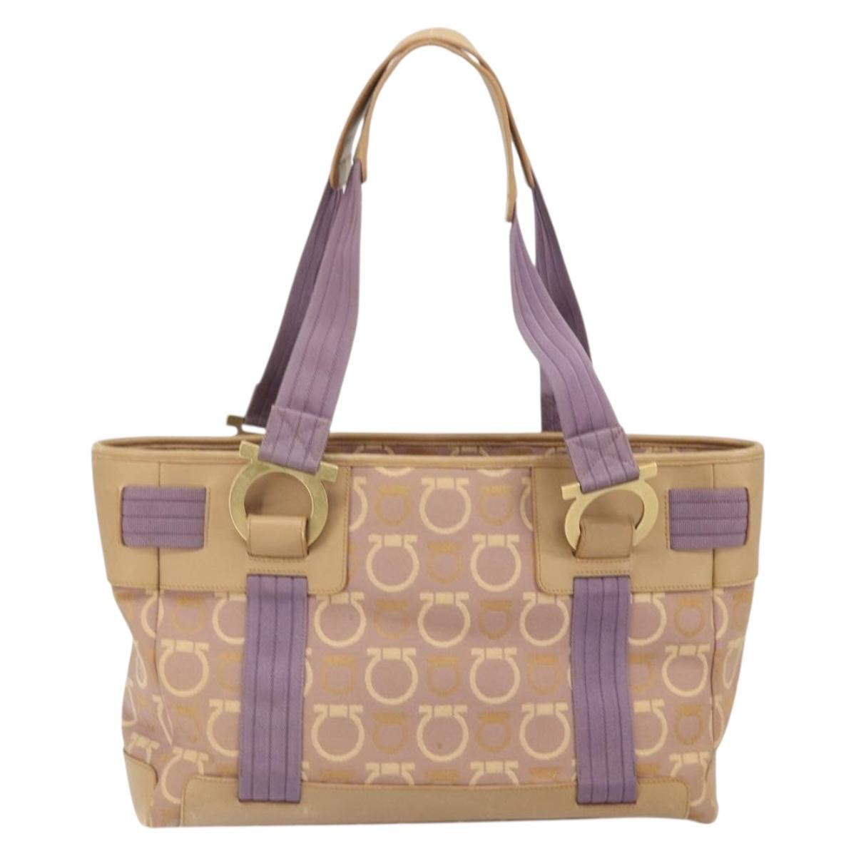 Salvatore Ferragamo Gancini Tote Canvas Purple Canvas Tote Bag Bag (Authentic Pre-Loved)
