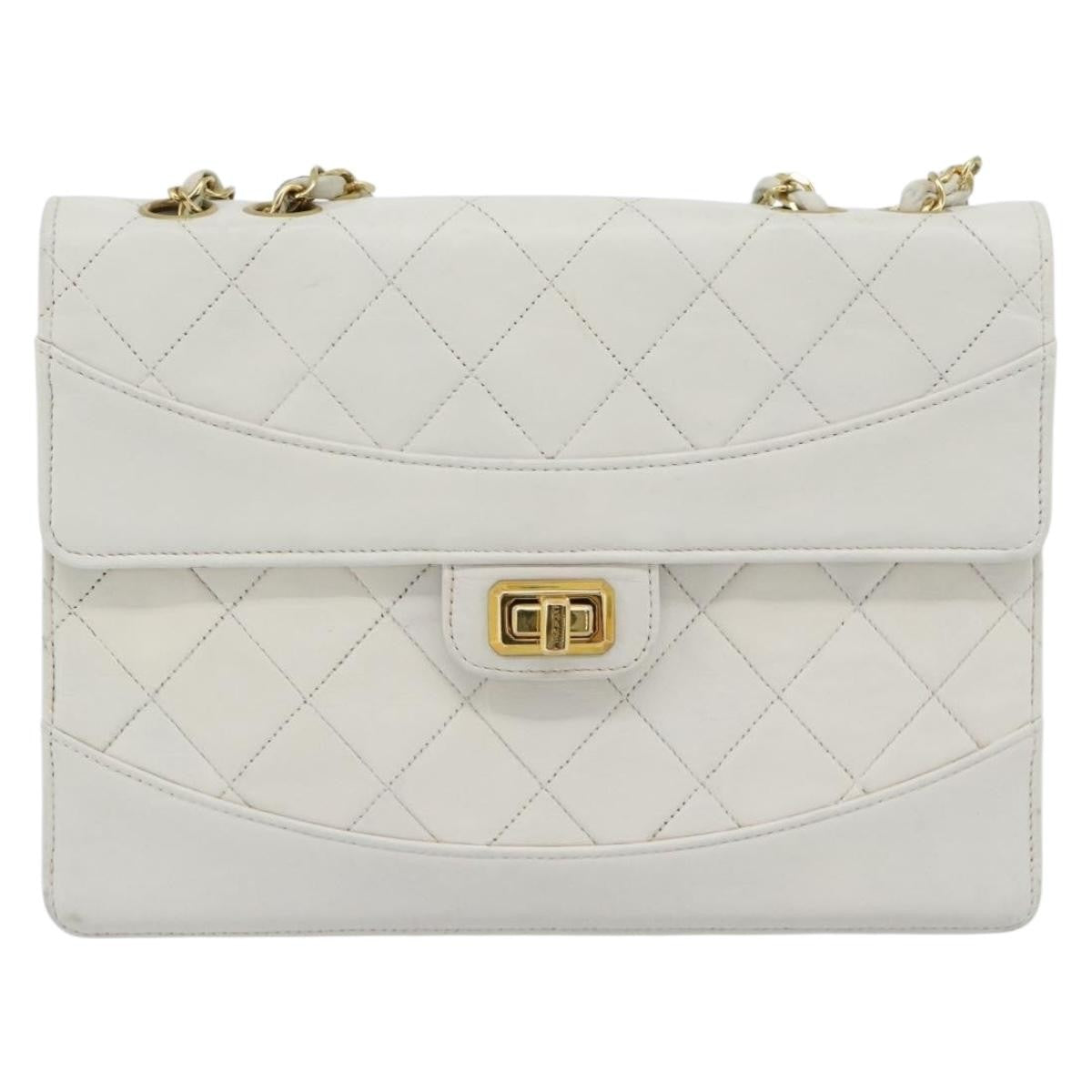 Chanel Vintage Mademoiselle Lock Trapezoid Flap Bag Quilted Lambskin White Leather Shoulder Bag Bag (Authentic Pre-Loved)
