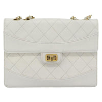 Chanel Vintage Mademoiselle Lock Trapezoid Flap Bag Quilted Lambskin White Leather Shoulder Bag Bag (Authentic Pre-Loved)