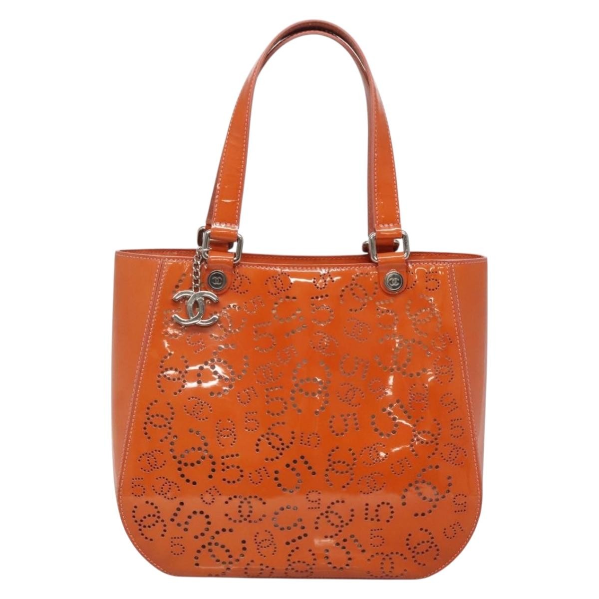 Chanel Cc No.5 Shopping Tote Perforated Patent Orange Patent_Leather Tote Bag Bag (Pre-Loved)