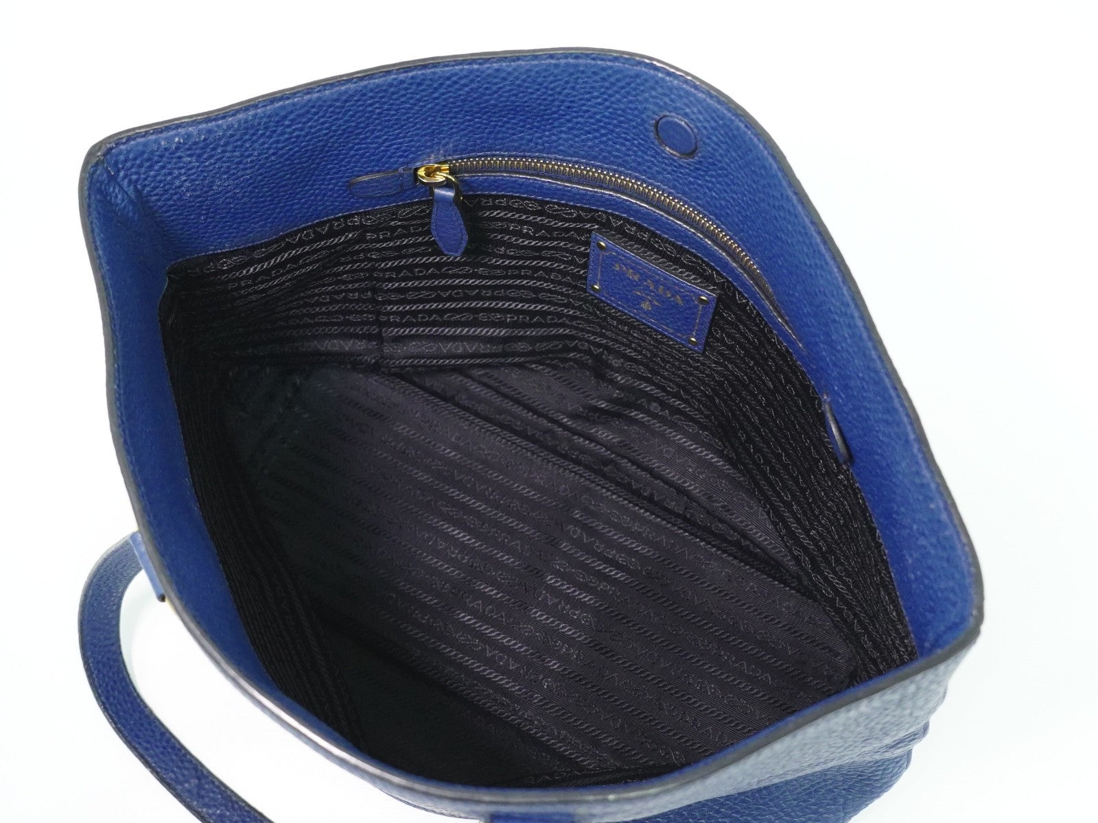Prada Embossed Logo Open Tote Leather Blue Leather Tote Bag Bag (Authentic Pre-Loved)