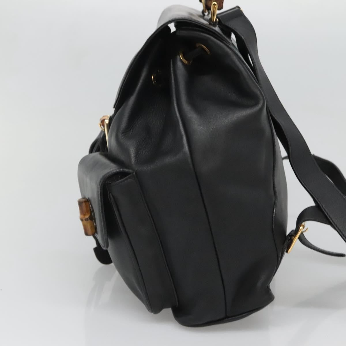 Gucci Vintage Bamboo Backpack Leather Black Leather Backpack Bag (Authentic Pre-Loved)