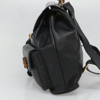 Gucci Vintage Bamboo Backpack Leather Black Leather Backpack Bag (Authentic Pre-Loved)