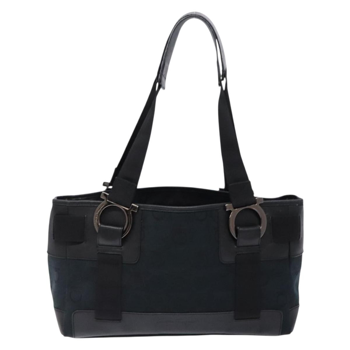 Salvatore Ferragamo Gancini Tote Canvas Black Canvas Tote Bag Bag (Authentic Pre-Loved)