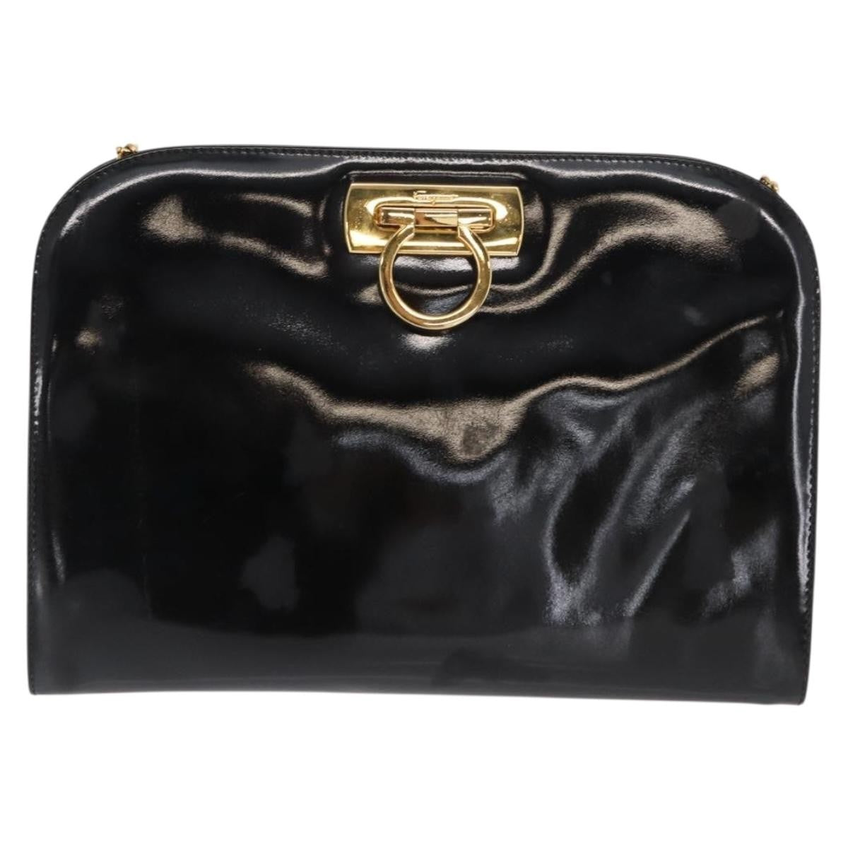 Salvatore Ferragamo Vintage Gancini Chain Shoulder Bag Patent Leather Black Patent_Leather Shoulder Bag Bag (Pre-Loved)