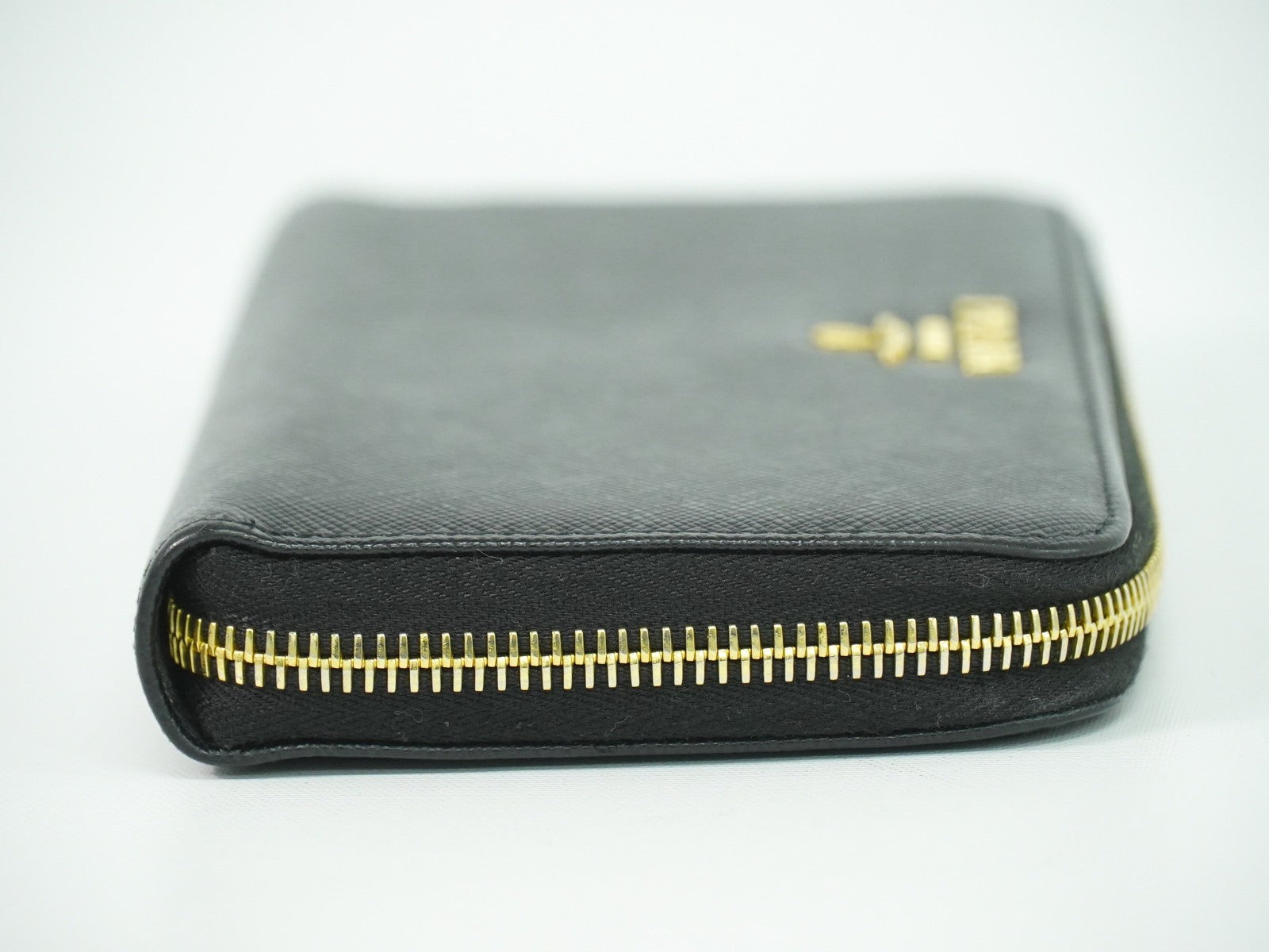 Prada Zip Around Tab Wallet Saffiano Leather Black Leather Wallets Accessory (Authentic Pre-Loved)