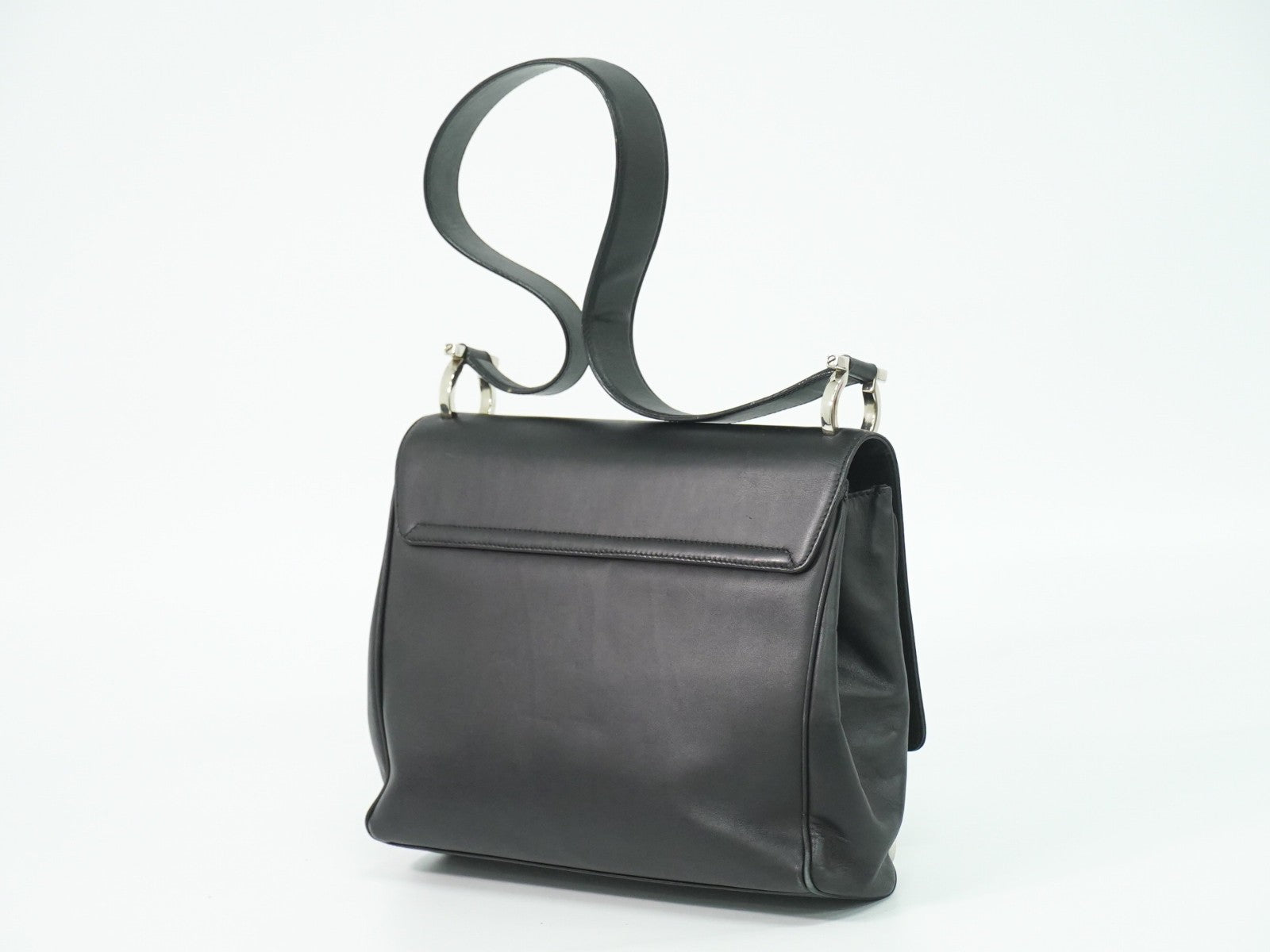 Salvatore Ferragamo Gancini Shoulder Bag Leather Black Leather Shoulder Bag Bag (Authentic Pre-Loved)