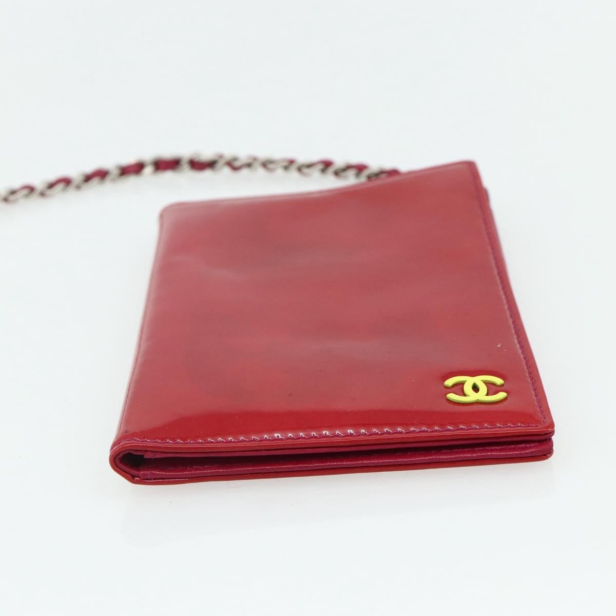 Chanel Chanel Vintage Cc Bifold Card Holder Patent Leather Red Patent_Leather Card Holders Accessory (Pre-Loved)