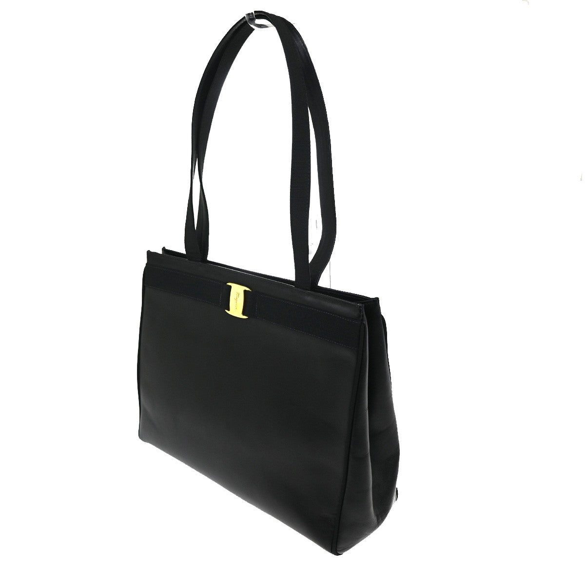 Salvatore Ferragamo Vala Tote Leather Black Leather Tote Bag Bag (Authentic Pre-Loved)
